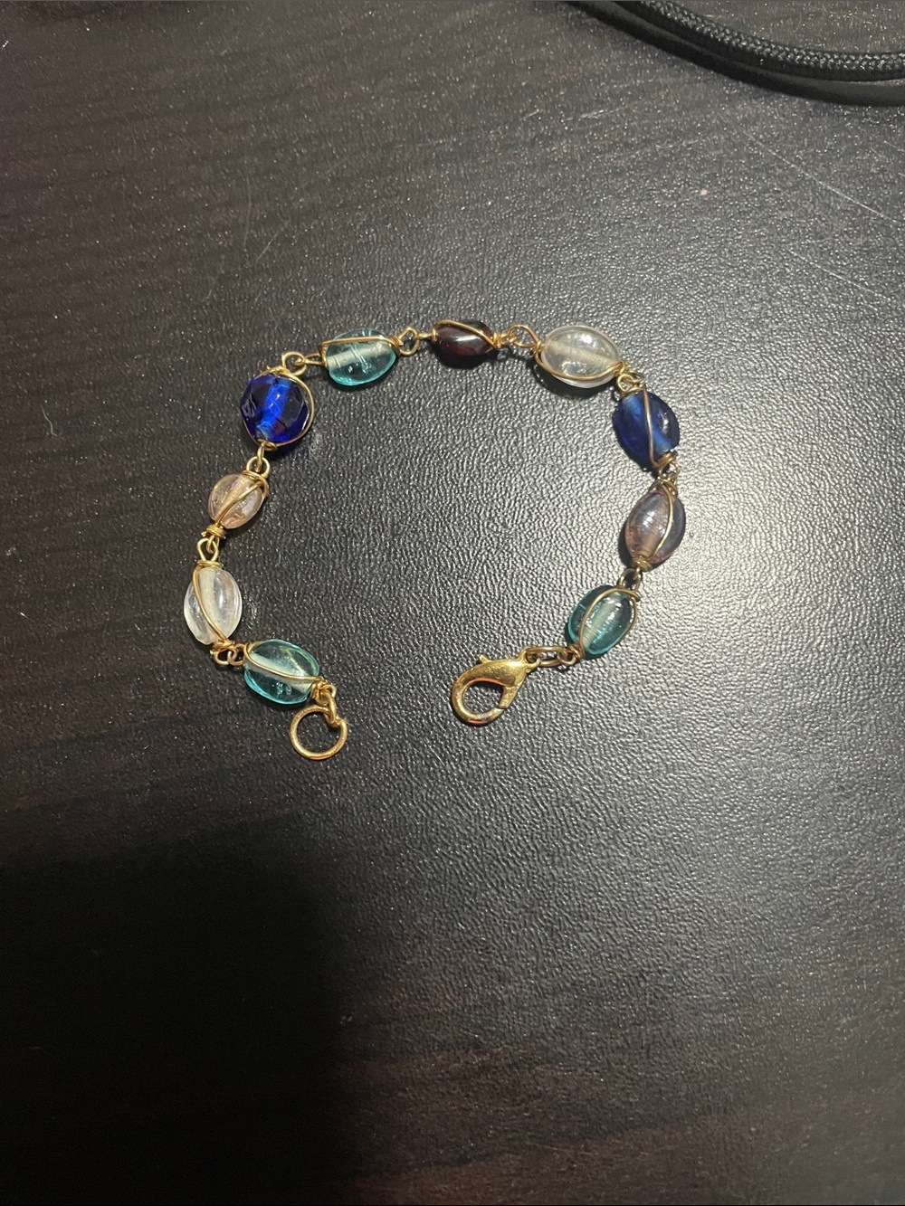 Handmade Murano Art Glass Blue Multi-Toned Caged Web Bead Bracelet